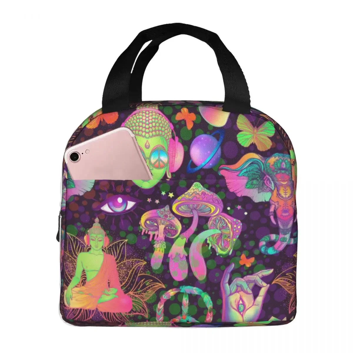 Meditation Buddha Mandala Lunch Bag Portable Insulated Cooler Bag Mushroom Zen Thermal Cold Food Picnic Lunch Box for Women Kids