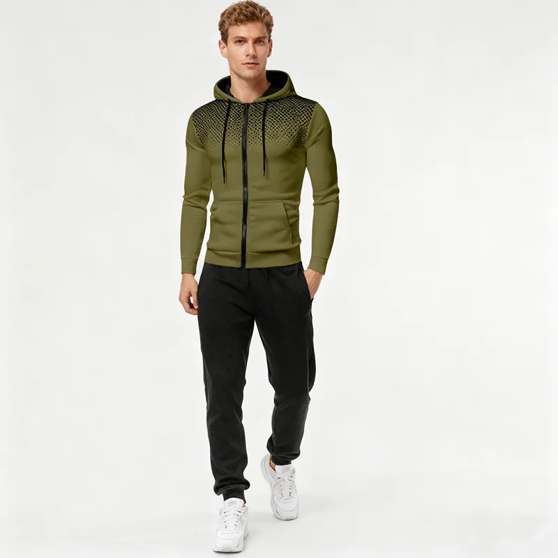 

Men's Casual Tracksuit Hooded Zipper Sweatshirt And Sweatpants Set Comfortable Outdoor Jogging Sports Clothing Daily Wear