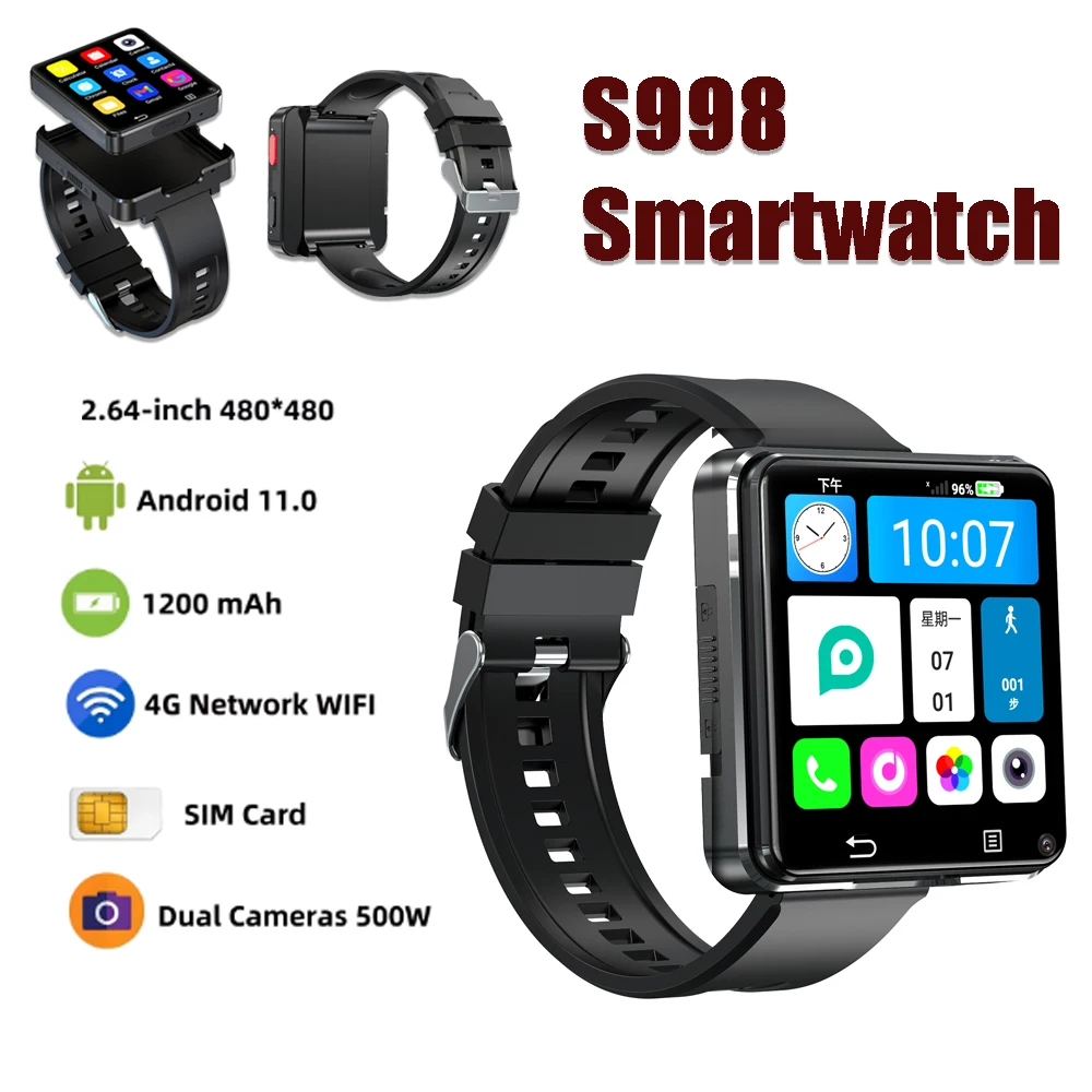 2024 New S998 Smart Watch 2.64-inch Large Screen 32GB ROM Heart Rate Monitor WIFI Game SIM Card Smartwatch Waterproof Men