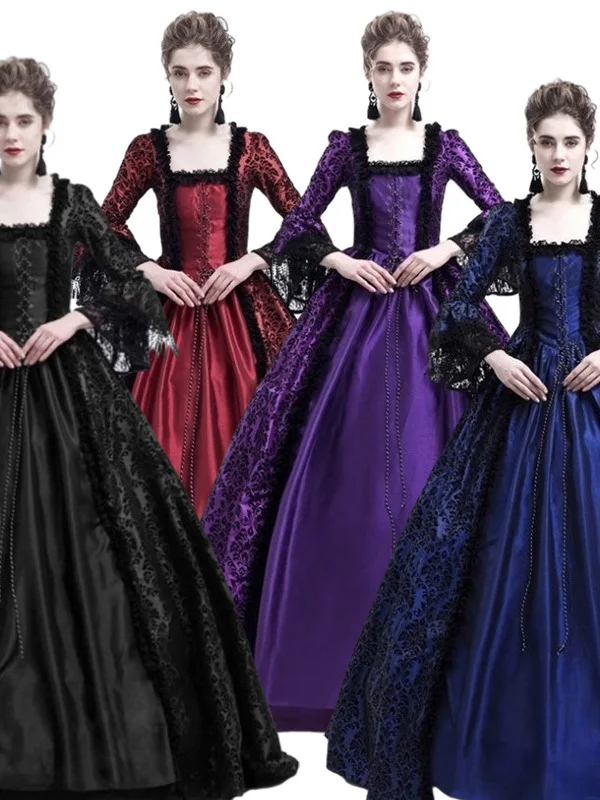 

Средневековый суд Ретро Dr Кружева Лоскутное расклешенное песочное платье Свободный женский костюм больших размеров для выступлений на сцене Fem