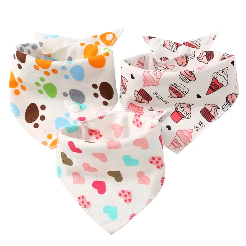 2PCS/LOT New Baby Bibs Triangle Double Cotton Bibs Cartoon Print Saliva Towel Baby Boys Girls Feeding Apron Cotton Bandana Bibs
