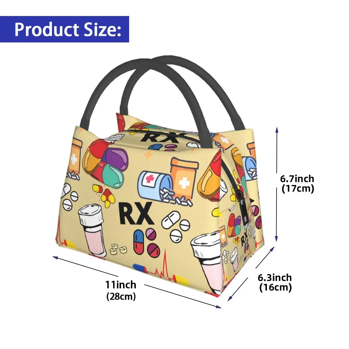 Pharmacy Pattern Pills RX Lunch Bags Insulated Bento Box Waterproof Lunch Tote Picnic Bags Cooler Thermal Bag for Woman Kid Work