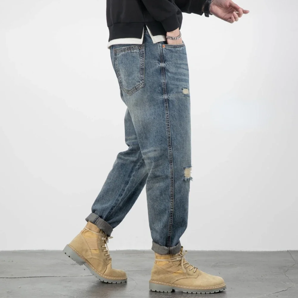 Lente En Herfst Nieuwe Distressed Jeans Voor Heren Loszittende Rechte Pijpen Casual Mode Harlan Broek Jeans Heren Y 2K Streetwear