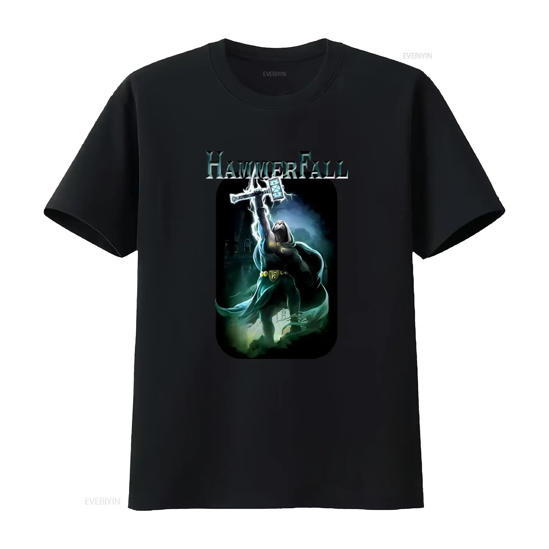 Hammerfall Hammer High T Shirt for Men Stylish Rock Band Print vintage Washed Comfortable streetwear Casual Stretched fashion