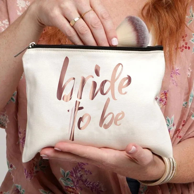 Bolsa de maquillaje con estampado de Team Bride para mujer, bolsa de maquillaje con bolsillo para dama de honor, lápiz labial, bolsa de pincel de maquillaje de gran capacidad, bolsa de lavado de acabado para boda