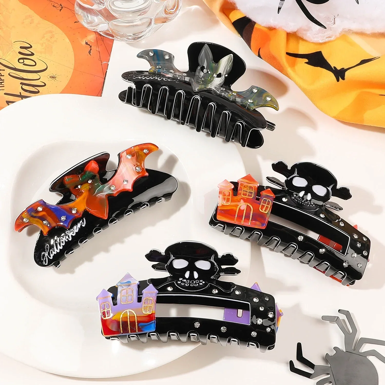 

Halloween Bat Skeleton Hair Claw Cute Ghost Hair Clip Magic Hat Shark Clip for Woman Party Dress Hairpin Hair Accessories