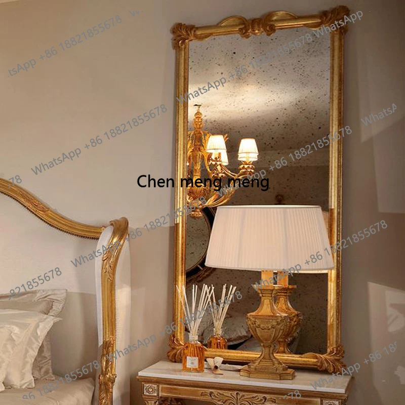 

European full-body mirror retro French full-length mirror custom carved bedroom home gold decorative makeup mirror