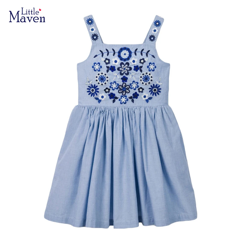 Little Maven Princess Dresses for Girs Summer Clothes Sleeveless Cartoon Embroidery Flowers Dresses Kids Children's Clothing