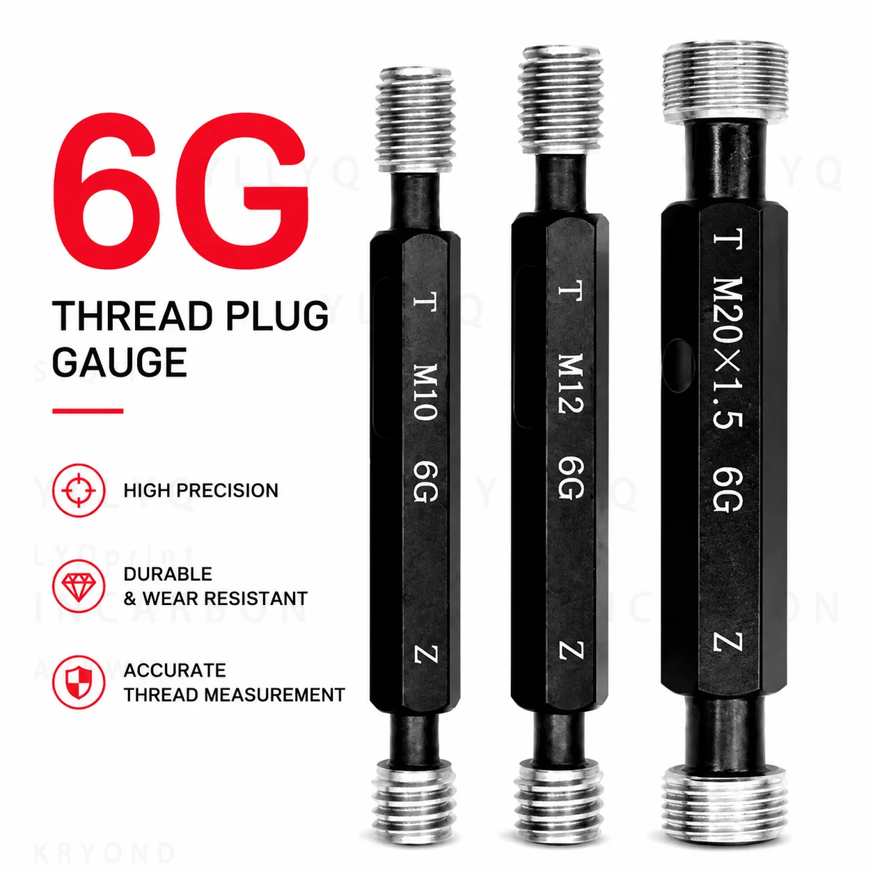 1PCS Metric Fine Thread Plug Gauge 6G M8-M40 Pitch 1 Screw Thread Gage Measuring Tool For CNC Lathe Inspection