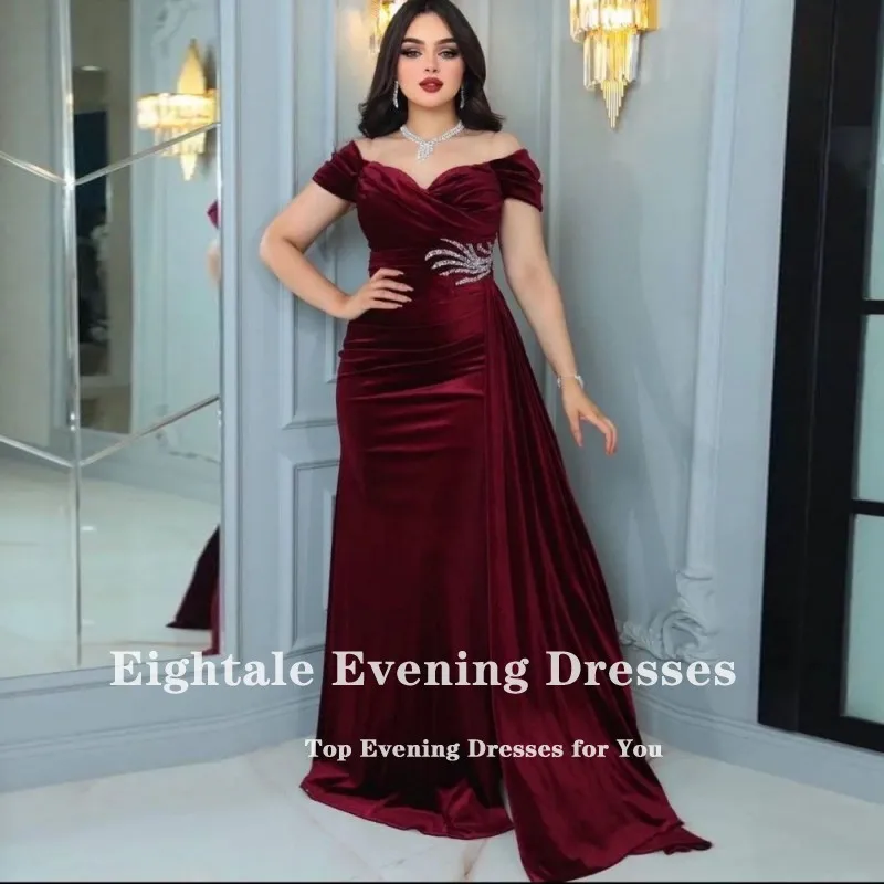 Eightale Velvet Evening Dresses off the Shoulder Beaded Side Slit Mermaid Prom Wedding Party Gown Formal Vestido De Fiesta