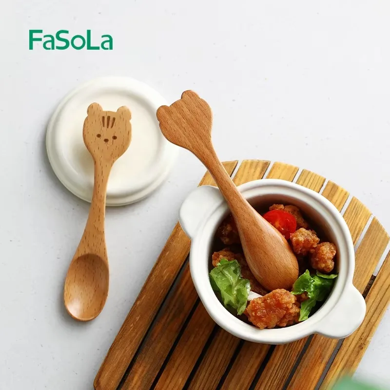 FaSoLa Small Wooden Spoon Honey Spoon Smooth Wooden Teaspoon for Coffee Ellipse Serving Wood Spoon