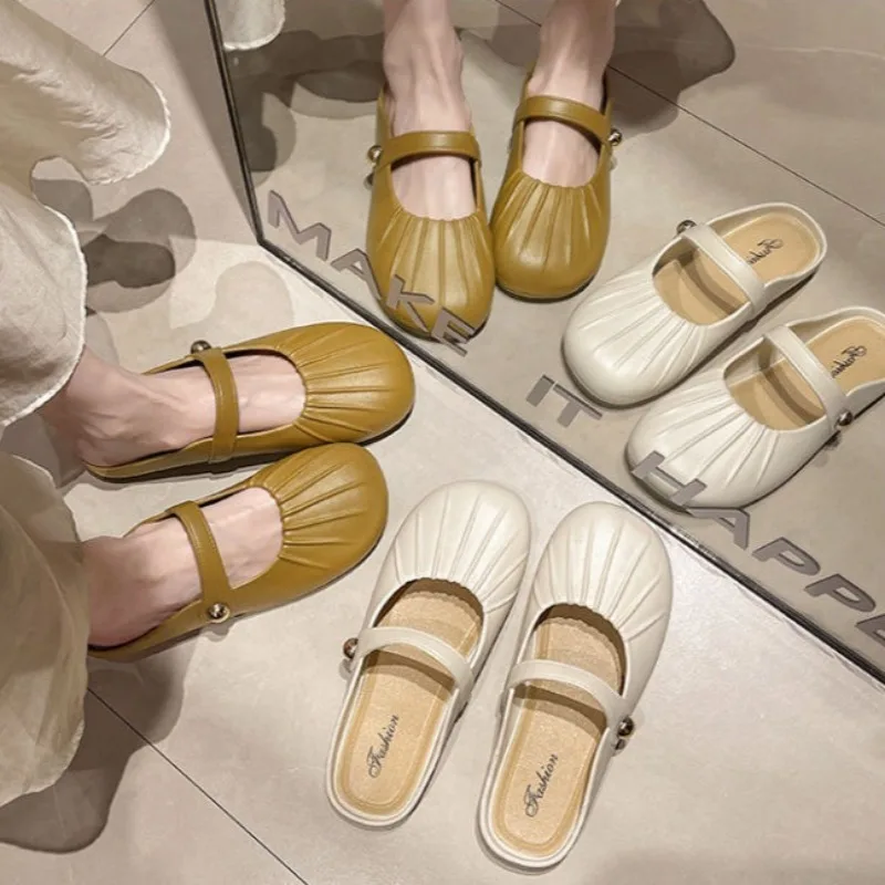 Summer Closed Toe Flat Slippers Pleated Soft Sole Non Slip Casual Women's Sandals Lightweight Indoor Comfortable Shoes for Woman