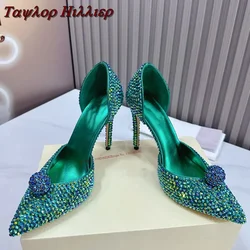 New Full Diamond Shallow Mouth Pumps Pointed Stiletto Leather Sexy Banquet All-Match Wedding Light Luxury Sandals Women'S Shoes
