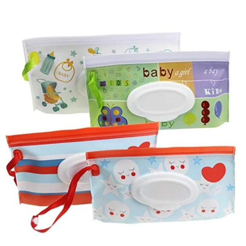 Eco-Friendly Baby Wipes Box Reusable Cleaning Wipes Wet Wipe Pouch Wipes Holder Case Flip Cover Snap-Strap Wipe Tissue Box