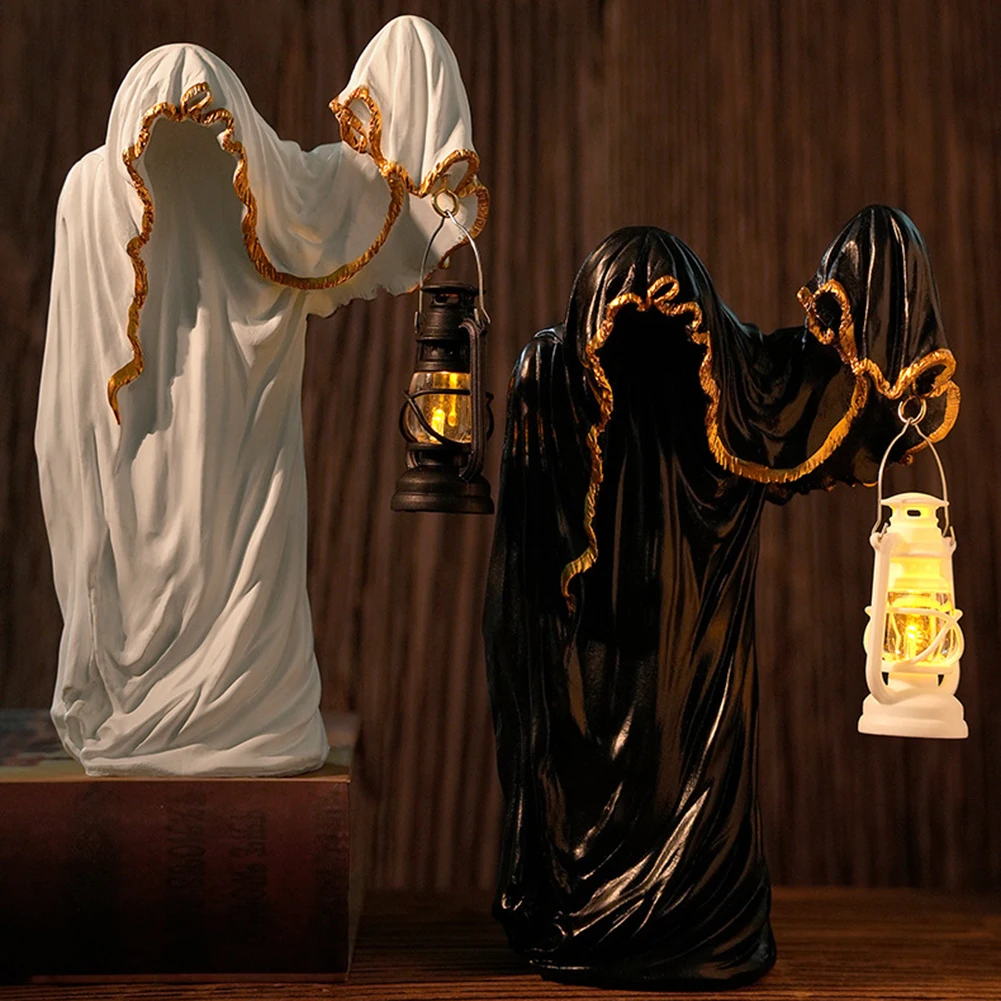 فانوس الهالوين الإبداعي يتميز بزخرفة راتينج رجل غامض أسود للديكور الاحتفالي الداخلي والخارجي #6