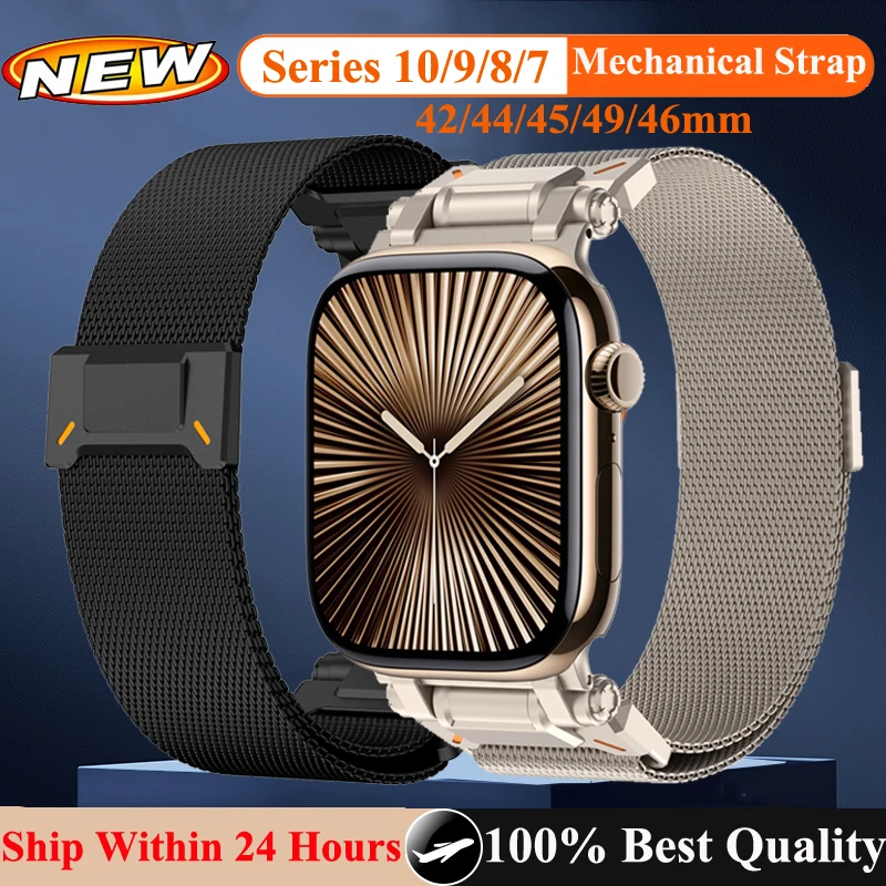 

Mechanical Loop Strap For Apple Watch Series 10 46mm Band Stainless Steel Milanese Bracelet For iWatch Ultra 2 49mm 45mm 44 42mm