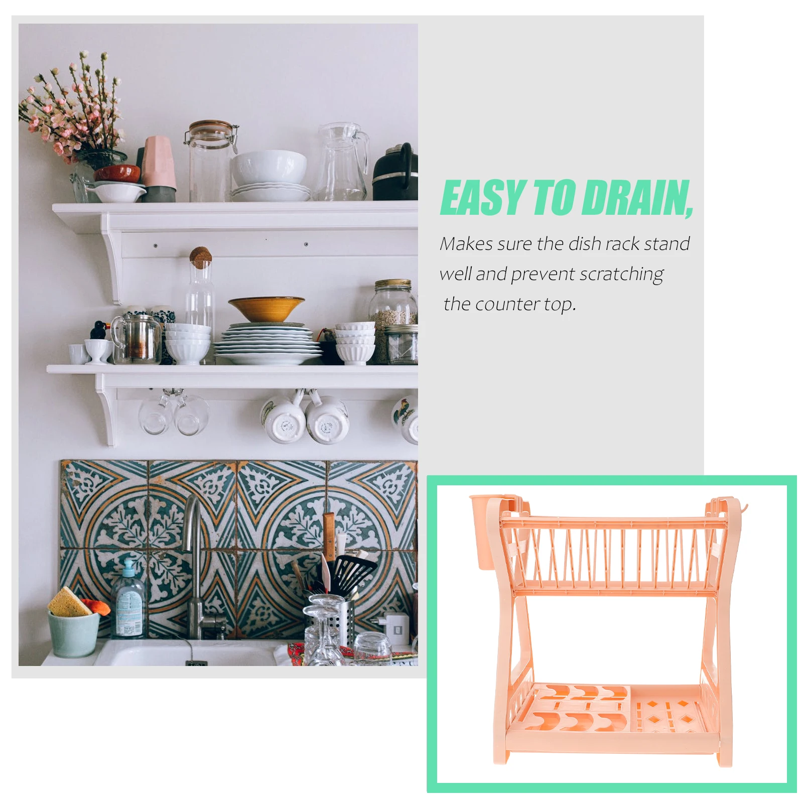 

Dish Drying Rack Kitchen Storage Shelf Bowl Plate Holder Drainer Plastic Utensil Counter Top Racks Hygienic Sturdy Ventilated