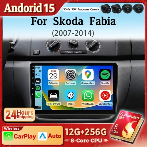 Android 15 Carplay Auto 2K pantalla para Skoda Fabia 2 2007 - 2014 Radio de coche reproductor Multimedia 2Din Autoradio estéreo DSP Qualcomm