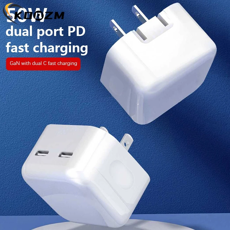 USB Type C Charger 50W Dual PD Portable USB C Charger Support Type C PD Fast Charging For IPhone 15 14 13 12 Pro Max 11 X Tablet