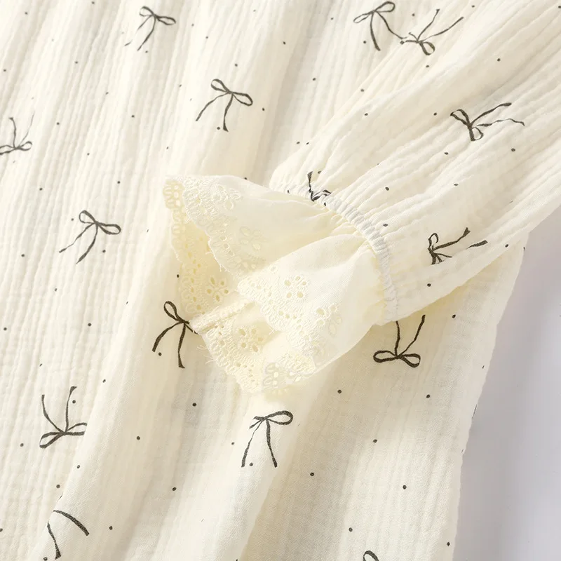 2026 Neues Frühlings- und Herbst-Damen-Pyjama-Set aus 100% Baumwolle, süßes und niedliches zweiteiliges Hausbekleidungs-Set mit Rundhals-Hoodie und Spitze – Detail 6