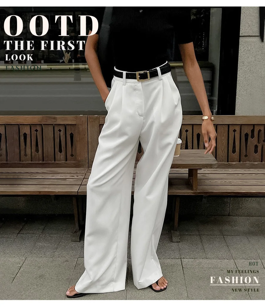 Fashionable Commuter Style Pants For Spring Summer Solid Color Loose Everyday Casual Wide-legged Trousers High-waisted Trousers