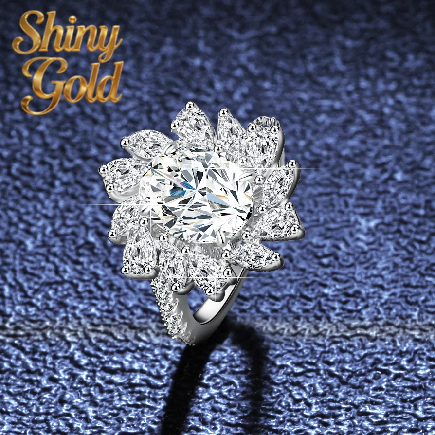 

ShinyGold Women's 2 Carat Unique Shape Moissanite Ring - PT950 Platinum Bold Setting, Fancy Design, Chic Accessory