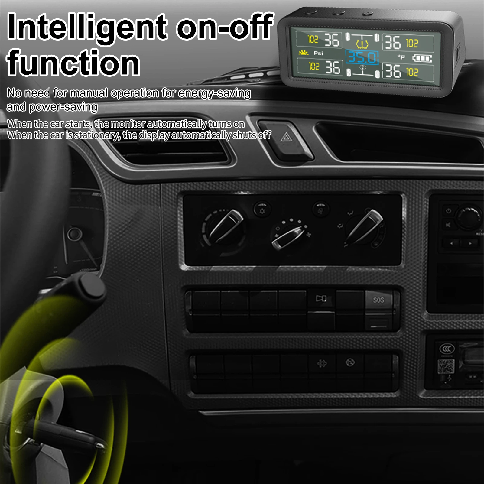 مراقبة ضغط الإطارات مع 4 أجهزة استشعار خارجية شاشة LCD تعمل بالطاقة الشمسية ودرجة حرارة شحن من النوع C لسيارة الدفع الرباعي على الطرق الوعرة #5