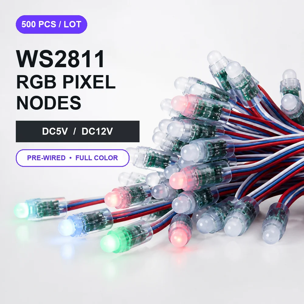 500PCS WS2811 15MM RGB Pixel LED String DC5V 12V 15mm Addressable Waterproof Lights for Christmas Signs DIY Decor