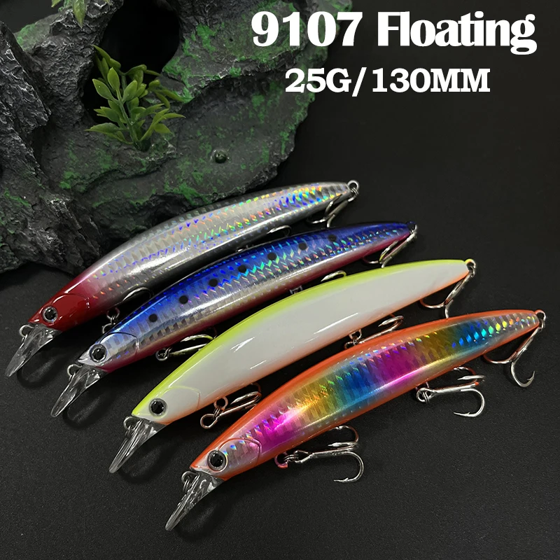 

Long Cast Minnow Lures 25g 130mm Trolling Saltwater Bass Artificial Hard Bait Spanish Mackerel Floating Swimbait Fishing Tackle