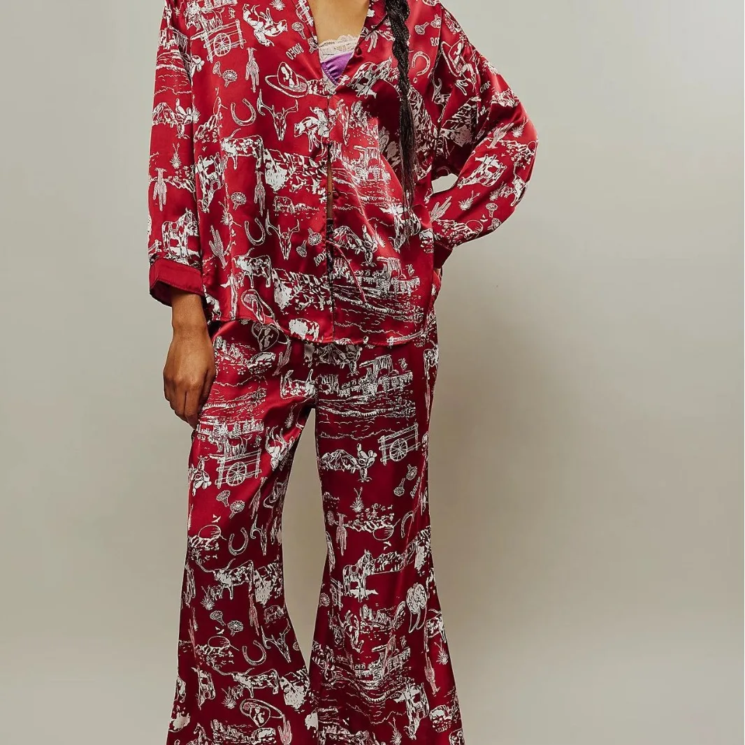 

Новинка 2023 года, летние пижамы, свободная домашняя одежда, рубашка с длинными рукавами, брючный костюм, женская одежда, женская одежда для сна