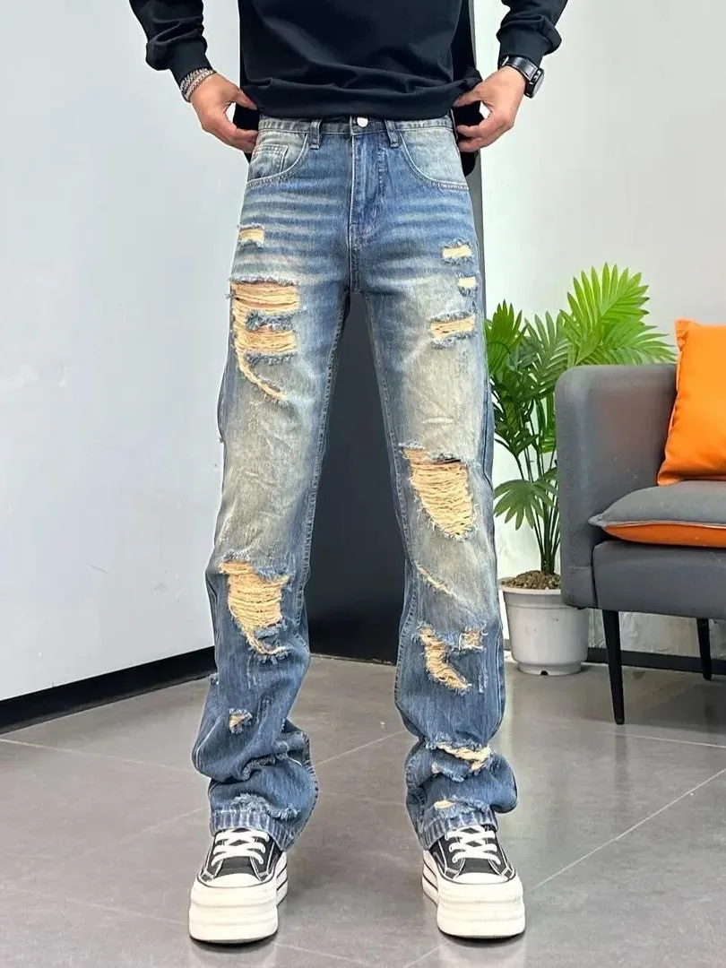 Retro American Casual Men's Jeans Summer New Straight Leg Durable Straight Fit Water Washed Unisex Youth Popular Style
