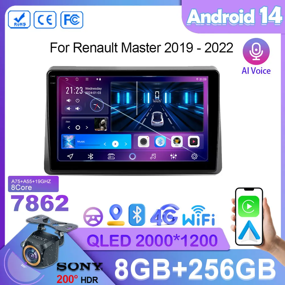 

Car For Renault Master 2019 -2022 Radio Android Stereo Head Unit Multimedia Video Player Wireless Carplay Navigation GPS 5GWIFI