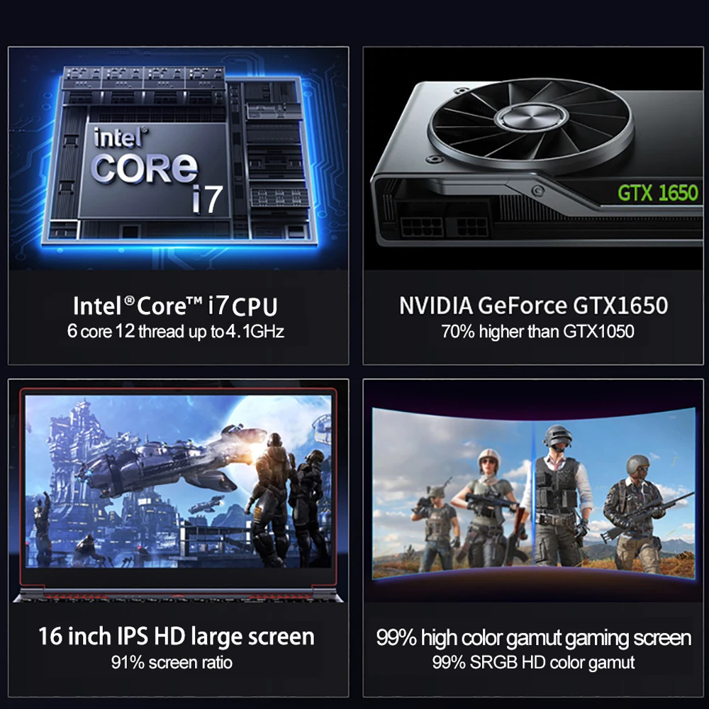 16.1Gaming Laptop Intel Core i7-8750H GTX1650 4G Windows11 64GB