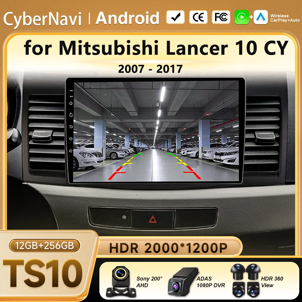 Android 16 Carplay Car Radio for Mitsubishi Lancer 10 CY 2007 - 2017 Multimedia Video Player 2 Din GPS IPS 4G Stereo DVD WiFi