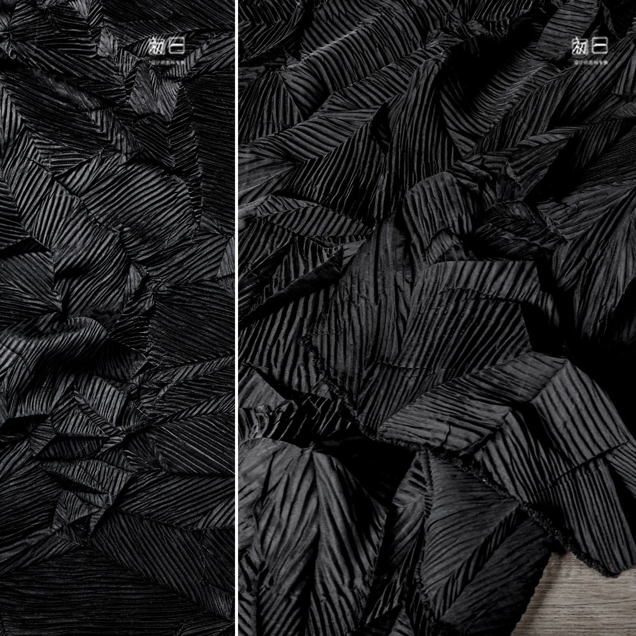 Black Nylon Louver Pleated Texture Cloth Decorative Painting Background Pleated Clothing Designer Fabric