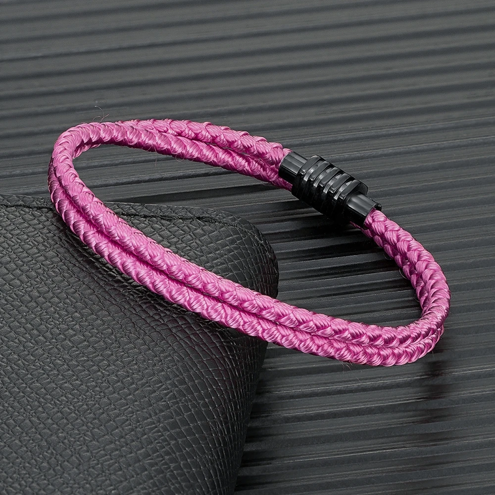 MKENDN Grade A Keel Rope Bracelet Men Women Lucky Red Thread Bracelet Black Stainless Steel Magnet Buckle Couple Simple Jewelry