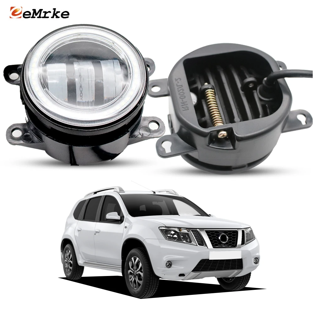 Two-Color Led Fog Lamp Angel Eyes Day Lights High Power 40W DRL For Nissan Terrano D10 2013 2014 2015 2016 2017 2018 2019 2022