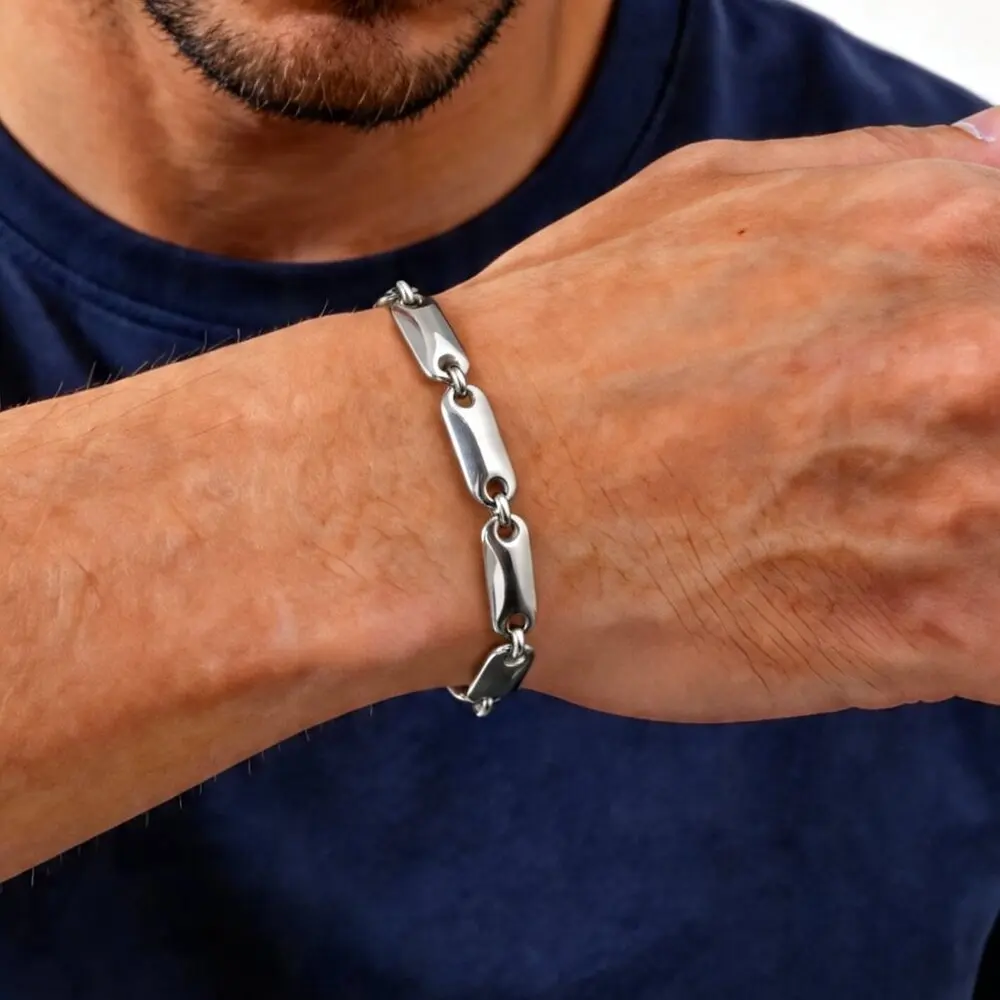 

Rock Punk Men's Chain Bracelet,No Fade Stainless Steel Metal Beaded Bracelets,Hip Hop Jewelry Gift