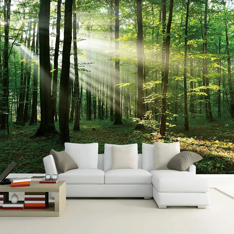 Custom 3D Photo Wallpaper Woods Sunlight Green Forest Wall Painting Bedroom Living Room Sofa TV Background Papier Peint Mural 3D