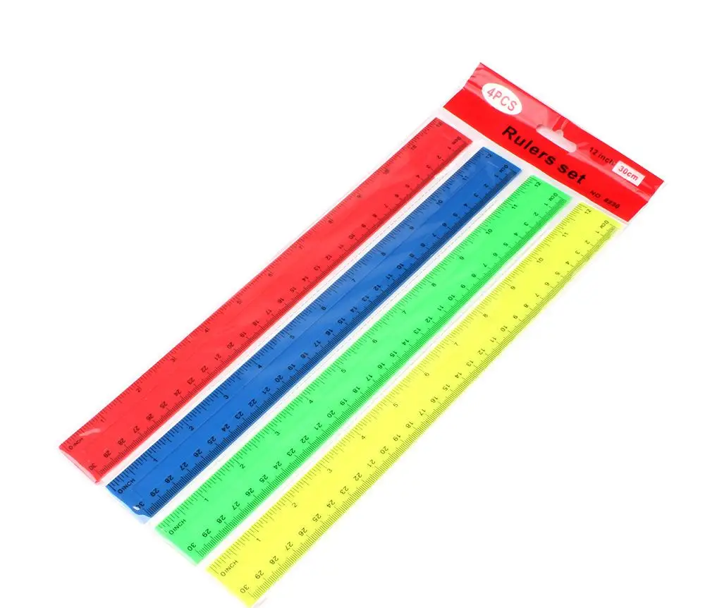 

Student transparent plastic ruler,30cm standard/metric measuring tool,creative stationery supplies for schools and offices,4 pcs