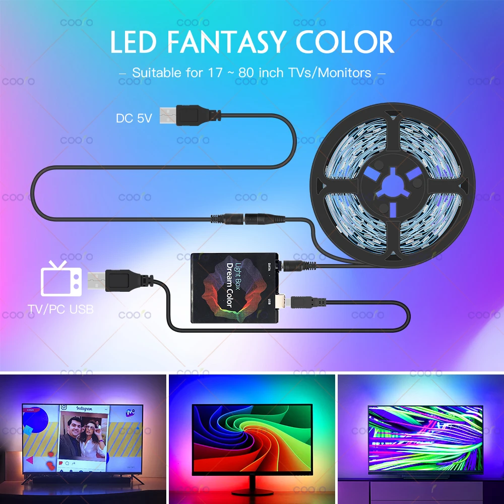 Ambient TV PC Monitor Backlight Screen Color Sync Flowing Multicolor Effect LED Light Strip Kit DC5V USB Atmosphere Decor Light