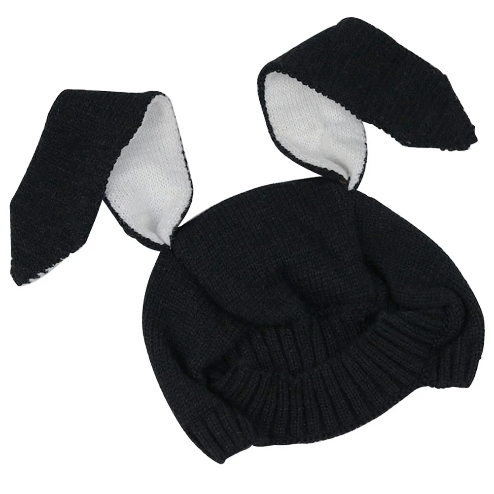 

1 Pcs Adorable Rabbit Ear Kids Winter Hat Soft Knit Beanie Scarf Set Black