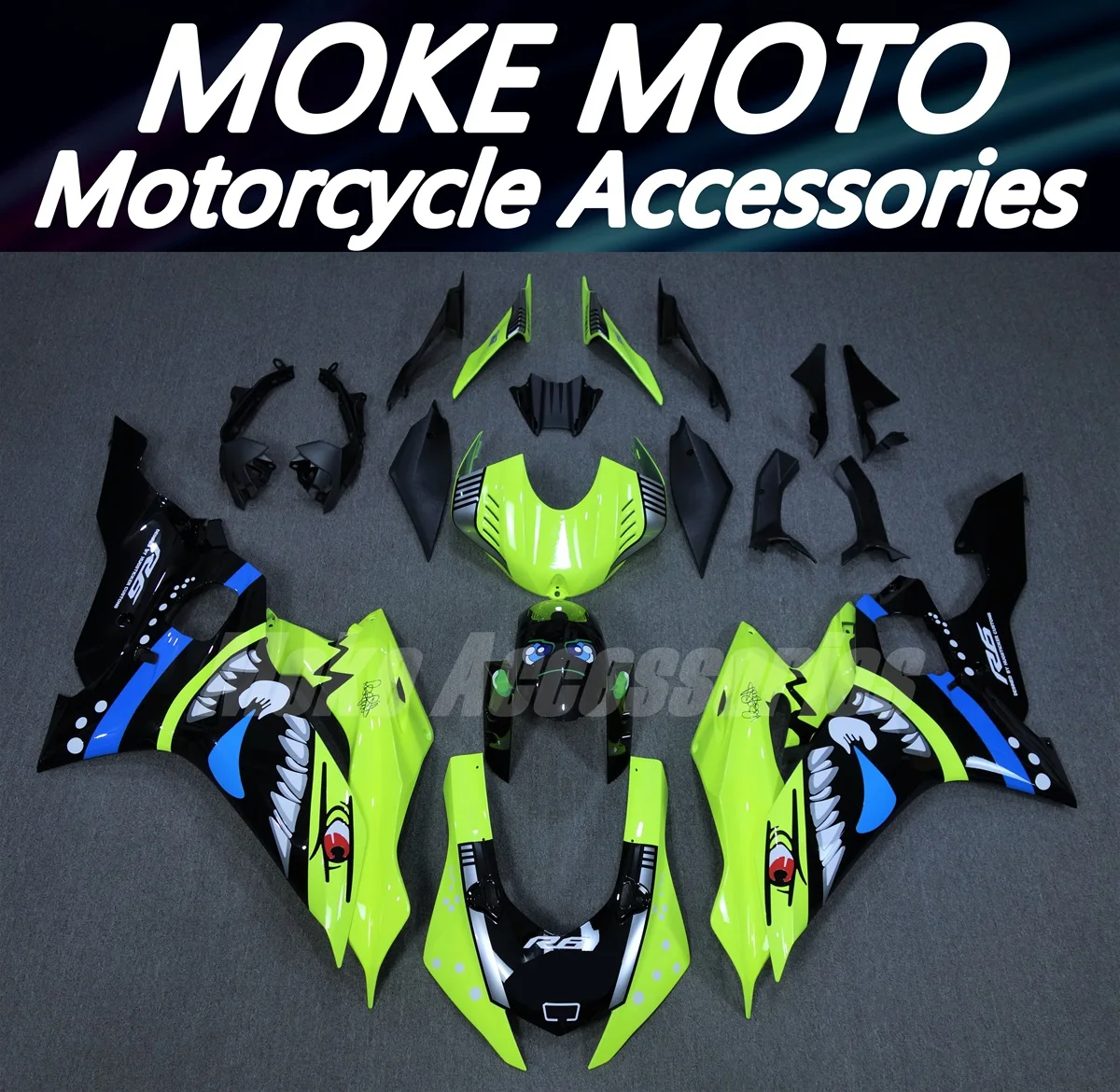 

Moke moto Fairings Kit Fit For Yzf R6 2017 2018 2019 2020 2021 2022 2023 2024 Bodywork Set Abs Injection New Shark fluorescence