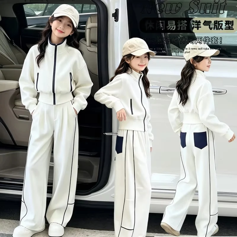 2026 Autumn Winter Girls Clothes Set Children Suit Teenager Tracksuit Jacket top + Wide leg Pants 4 8 10 11 12 14 Years