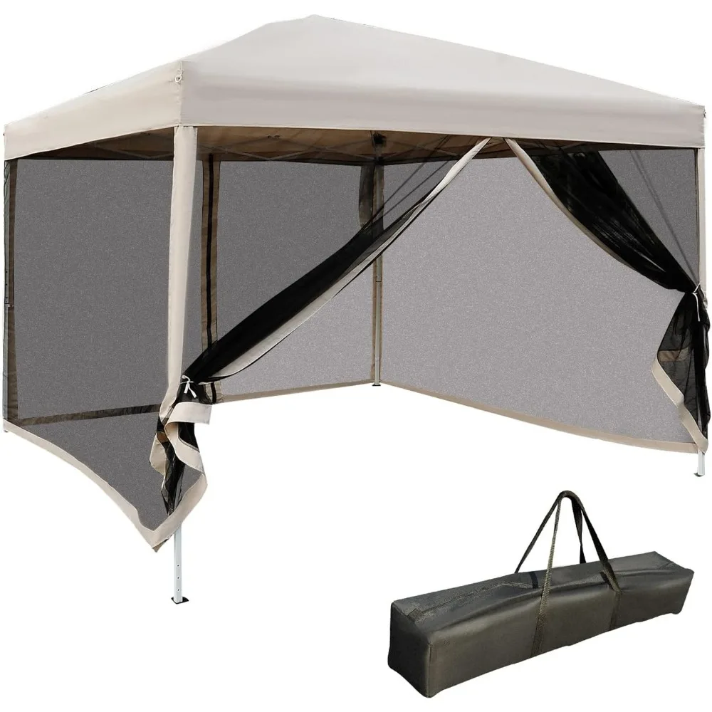 

210D Oxford 10' x 10' Pop Up Canopy Tent with Netting, Instant Screen Room House, Tents for Parties, Height Adjustable, with Ca
