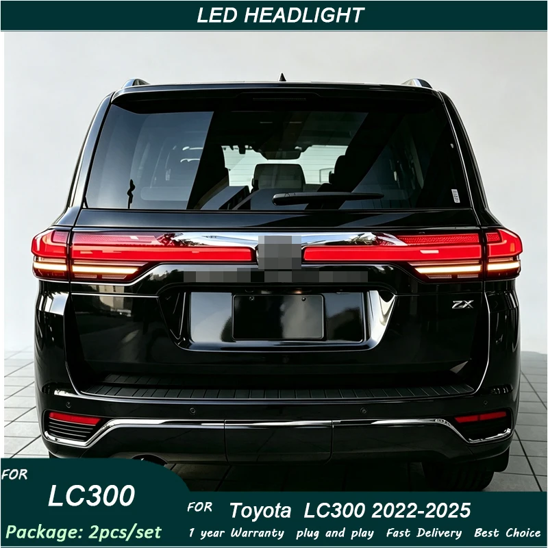 Car LED Taillights for Toyota Land Cruiser LC300 2022 2023 2024 2025 LED Taillight Dynamic turn signal Rear trunk light fog lamp