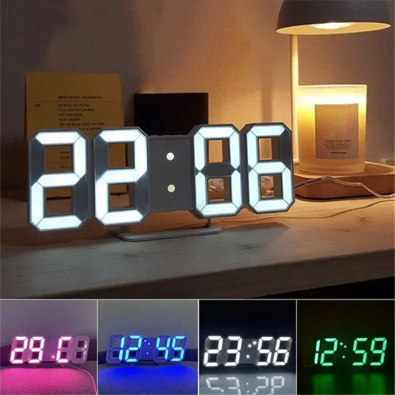 3D Adjustable Digital Wall Clock Decoration for Home Glow Night Mode Electronic Watch Living Room LED Clock Decor Clocks Garden