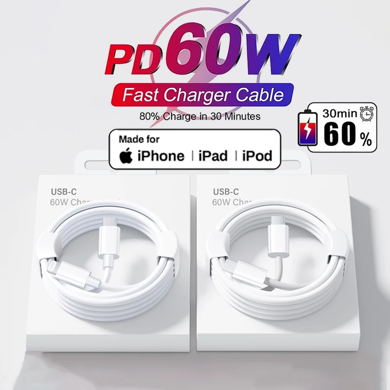 Apple D'origine PD 60W Charge Rapide Chargeur Câble Pour iPhone 17 16 15 14 13 12 11 Pro Max X XS XR 8 Plus USB Type C Lightning Câble de Charge Apple D'origine PD 60W Charge Rapide Chargeur Câble Pour iPhone 17 16 15 14 13 12 11 Pro Max X XS XR 8 Plus USB Type C Lightning Câble de Charge