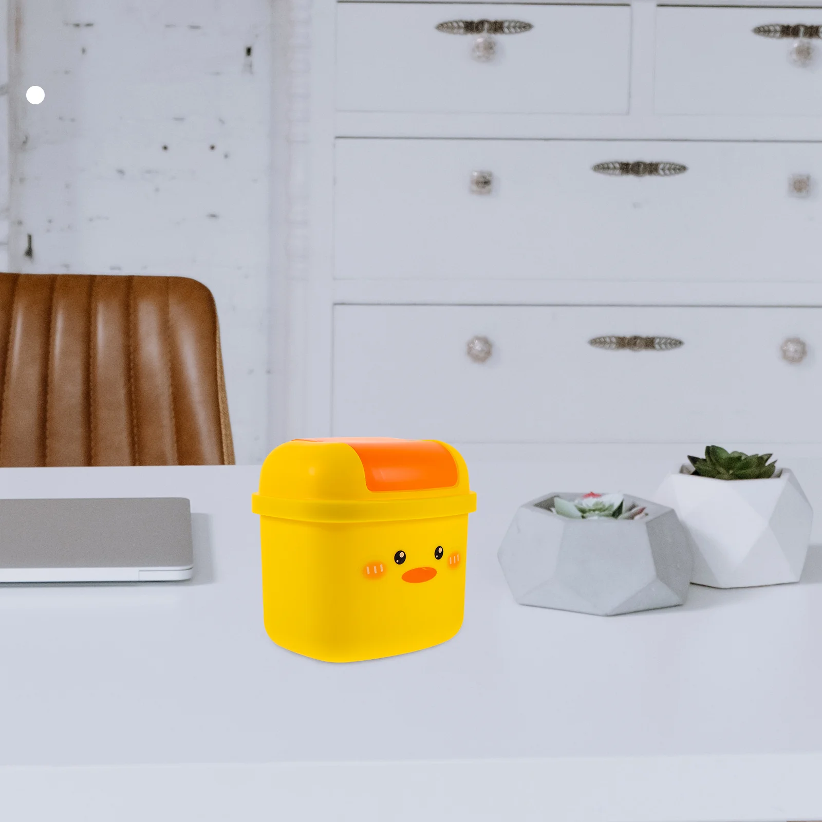 Little Yellow Duck Car Waste Paper Can Countertop Mini Bin Desk Garbage Small Storage Jar Litter Desktop Cartoon Table Girl