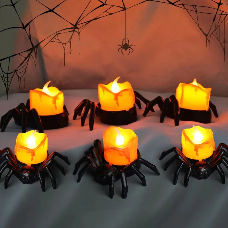 Halloween Decorations LED Candle Light Plastic Spider Pumpkin Lamp for Home Bar Haunted House Halloween Party Decor Horror Props